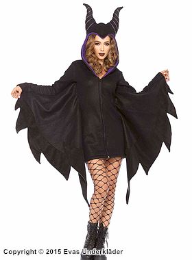 Maleficent aus "Dornröschen", Kostüm-Kleid, Hörner, Lumpen, Front-Reißverschluss